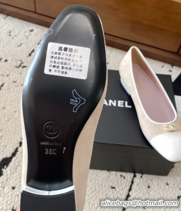 Good Product Chanel Suede & White Patent Leather Ballet Flats Beige 2025 CH071401