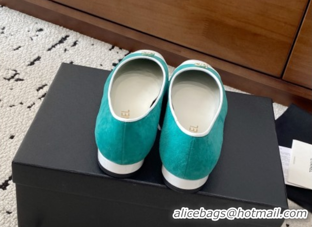 Pretty Style Chanel Suede & White Patent Leather Ballet Flats Green 2025 CH071401