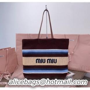 Buy New Cheap Miu Miu Crochet Fabric Tote Bag 5BG228 Brown/Beige 2025