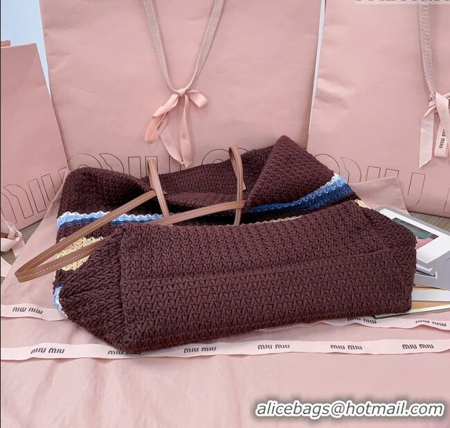 Buy New Cheap Miu Miu Crochet Fabric Tote Bag 5BG228 Brown/Beige 2025