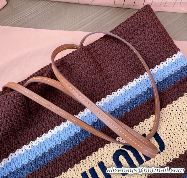 Buy New Cheap Miu Miu Crochet Fabric Tote Bag 5BG228 Brown/Beige 2025
