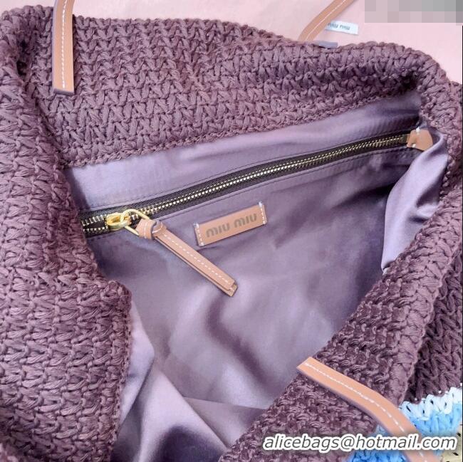 Buy New Cheap Miu Miu Crochet Fabric Tote Bag 5BG228 Brown/Beige 2025