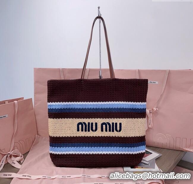 Buy New Cheap Miu Miu Crochet Fabric Tote Bag 5BG228 Brown/Beige 2025