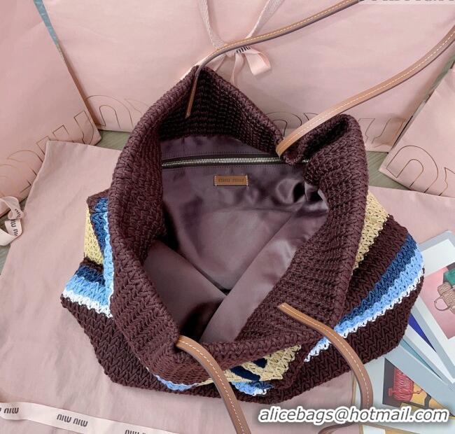 Buy New Cheap Miu Miu Crochet Fabric Tote Bag 5BG228 Brown/Beige 2025