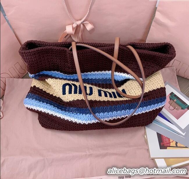 Buy New Cheap Miu Miu Crochet Fabric Tote Bag 5BG228 Brown/Beige 2025