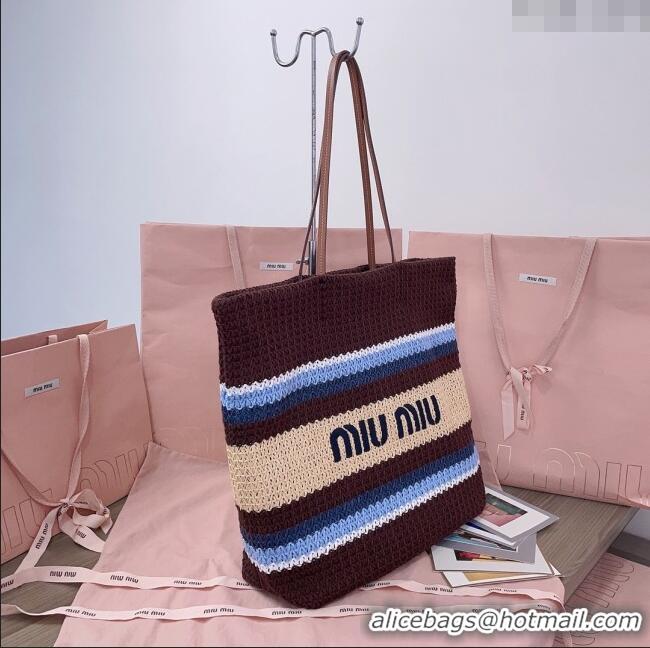 Buy New Cheap Miu Miu Crochet Fabric Tote Bag 5BG228 Brown/Beige 2025