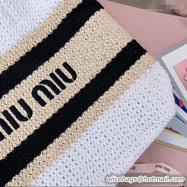 Cheapest Miu Miu Crochet Fabric Tote Bag 5BG228 White/Black 2025