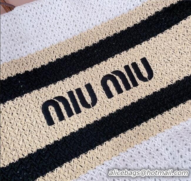 Cheapest Miu Miu Crochet Fabric Tote Bag 5BG228 White/Black 2025