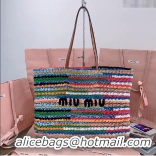 Original Cheap Miu Miu Crochet Fabric Tote Bag 5BG228 Multicolor/Green 2025