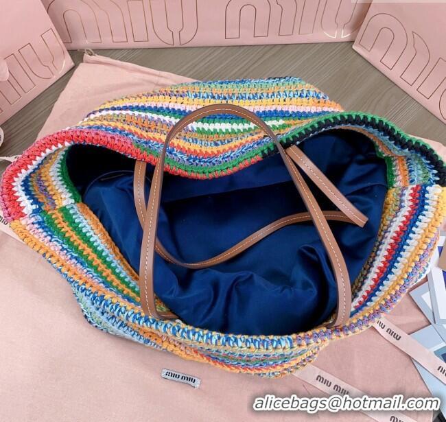 Original Cheap Miu Miu Crochet Fabric Tote Bag 5BG228 Multicolor/Green 2025