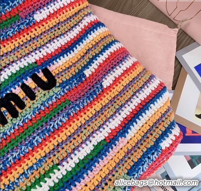 Original Cheap Miu Miu Crochet Fabric Tote Bag 5BG228 Multicolor/Green 2025