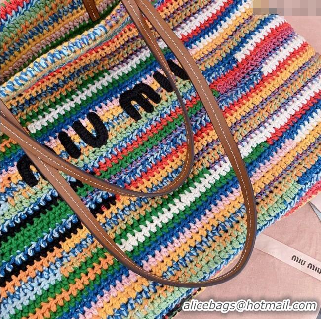 Original Cheap Miu Miu Crochet Fabric Tote Bag 5BG228 Multicolor/Green 2025