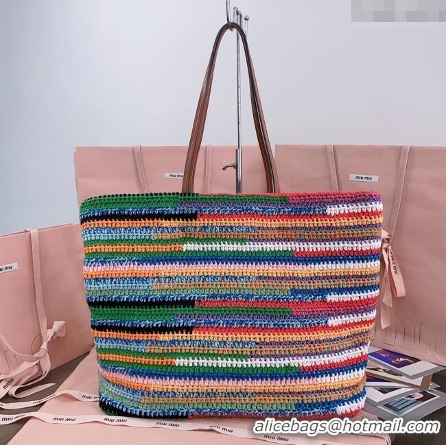 Original Cheap Miu Miu Crochet Fabric Tote Bag 5BG228 Multicolor/Green 2025
