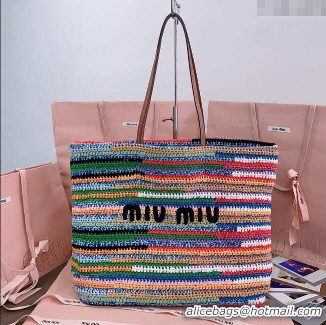 Original Cheap Miu Miu Crochet Fabric Tote Bag 5BG228 Multicolor/Green 2025
