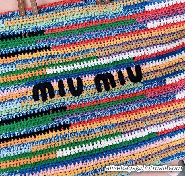 Original Cheap Miu Miu Crochet Fabric Tote Bag 5BG228 Multicolor/Green 2025