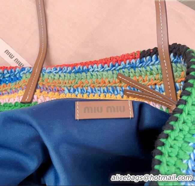Original Cheap Miu Miu Crochet Fabric Tote Bag 5BG228 Multicolor/Green 2025