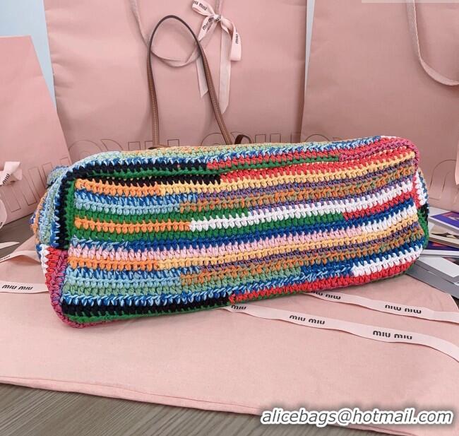 Original Cheap Miu Miu Crochet Fabric Tote Bag 5BG228 Multicolor/Green 2025