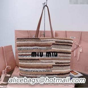 Good Taste Miu Miu Crochet Fabric Tote Bag 5BG228 Multicolor/Beige 2025