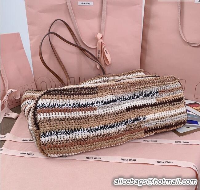 Good Taste Miu Miu Crochet Fabric Tote Bag 5BG228 Multicolor/Beige 2025