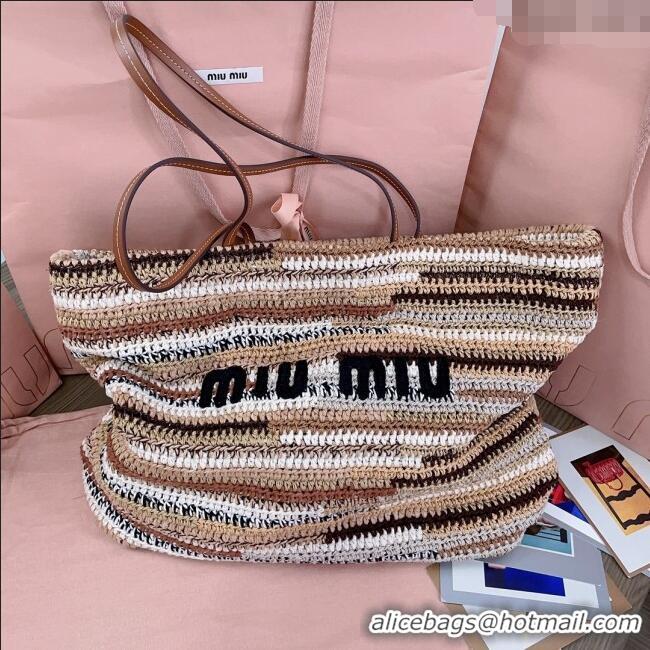 Good Taste Miu Miu Crochet Fabric Tote Bag 5BG228 Multicolor/Beige 2025