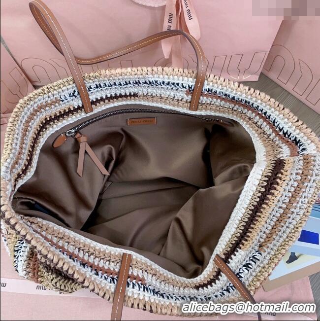 Good Taste Miu Miu Crochet Fabric Tote Bag 5BG228 Multicolor/Beige 2025