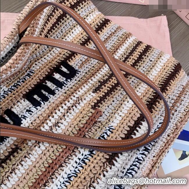 Good Taste Miu Miu Crochet Fabric Tote Bag 5BG228 Multicolor/Beige 2025