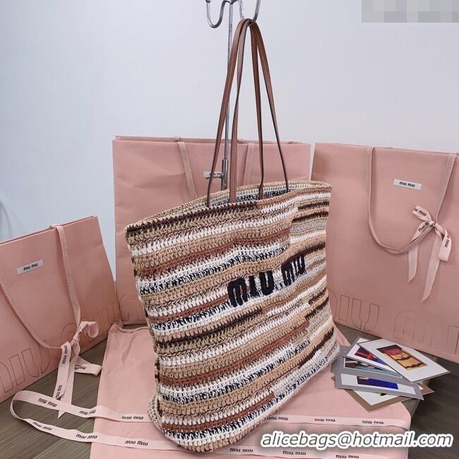 Good Taste Miu Miu Crochet Fabric Tote Bag 5BG228 Multicolor/Beige 2025