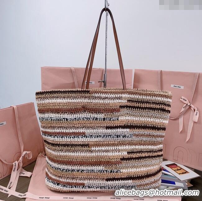 Good Taste Miu Miu Crochet Fabric Tote Bag 5BG228 Multicolor/Beige 2025