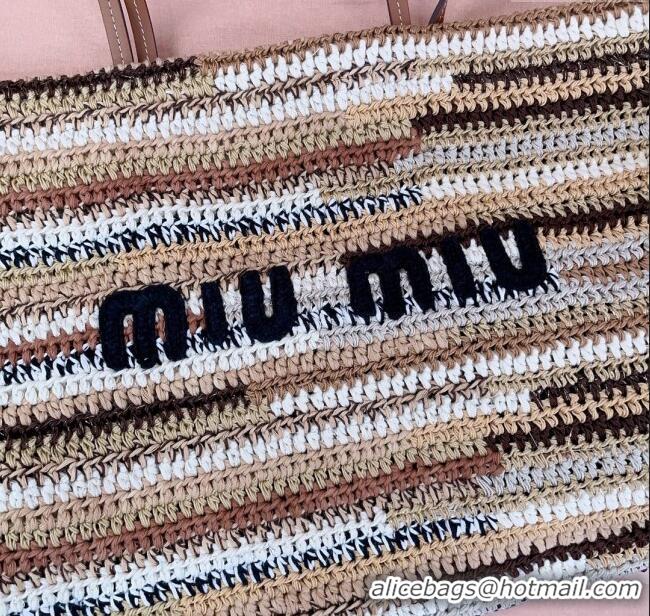Good Taste Miu Miu Crochet Fabric Tote Bag 5BG228 Multicolor/Beige 2025