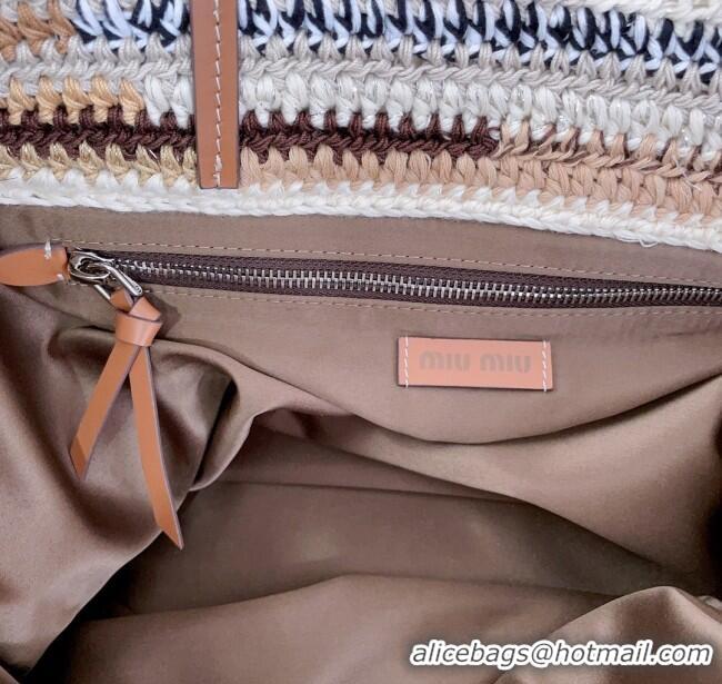 Good Taste Miu Miu Crochet Fabric Tote Bag 5BG228 Multicolor/Beige 2025