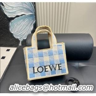 Luxury Classic Loewe Small Front Tote Bag in Check Straw L0723 Blue 2025