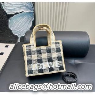 Most Popular Loewe Small Front Tote Bag in Check Straw L0723 Black 2025