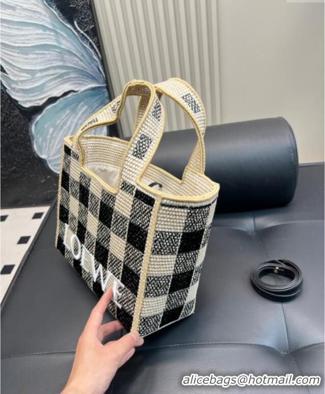 Most Popular Loewe Small Front Tote Bag in Check Straw L0723 Black 2025
