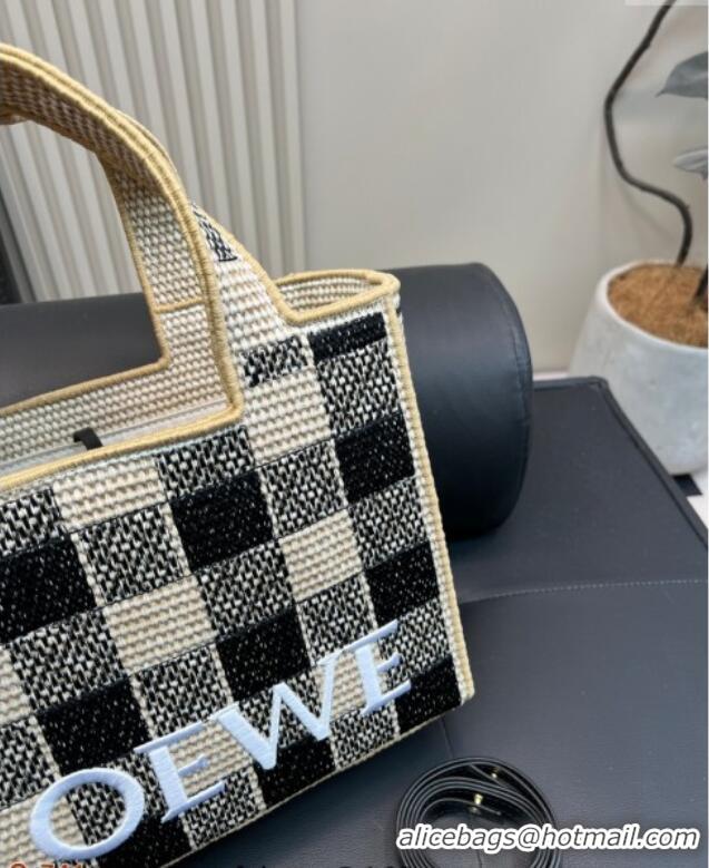 Most Popular Loewe Small Front Tote Bag in Check Straw L0723 Black 2025