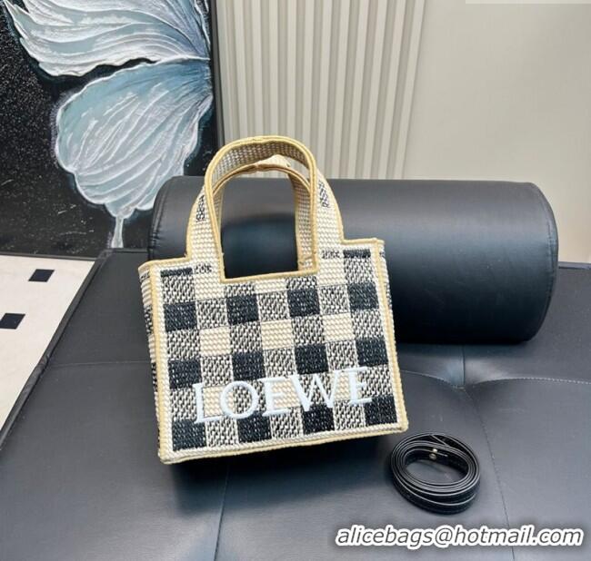 Most Popular Loewe Small Front Tote Bag in Check Straw L0723 Black 2025