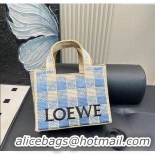 Spot Bulk Loewe Medium Front Tote Bag in Check Straw L0723 Blue 2025