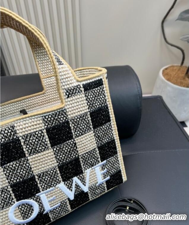Best Product Loewe Medium Front Tote Bag in Check Straw 0723 Black 2025