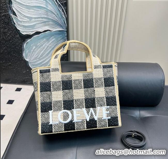 Best Product Loewe Medium Front Tote Bag in Check Straw 0723 Black 2025