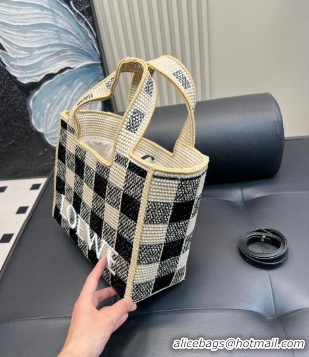 Best Product Loewe Medium Front Tote Bag in Check Straw 0723 Black 2025