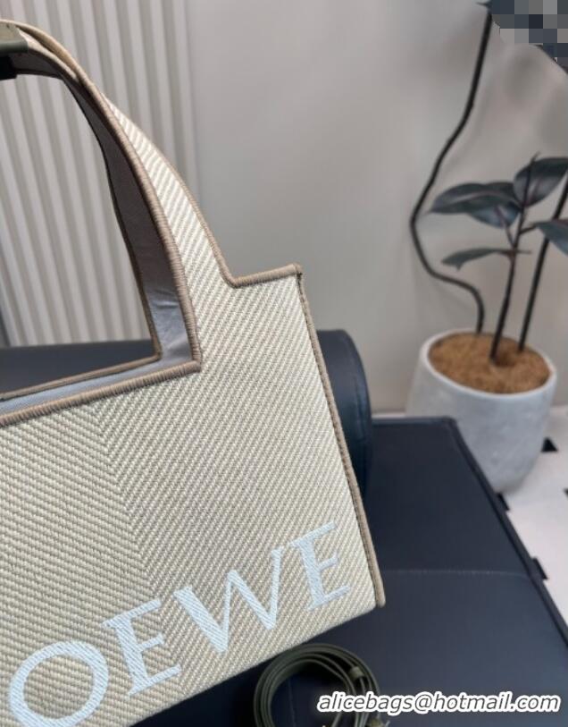 Well Crafted Loewe Small Front Tote Bag in Straw 0723 Beige/White/Grey 2025