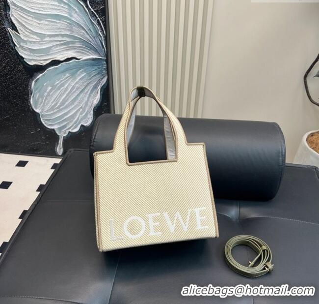 Well Crafted Loewe Small Front Tote Bag in Straw 0723 Beige/White/Grey 2025