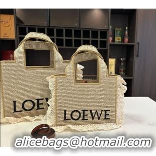 Spot Bulk Loewe Small/Medium Front Tote Bag in Straw with Flouncing 0723 Beige 2025