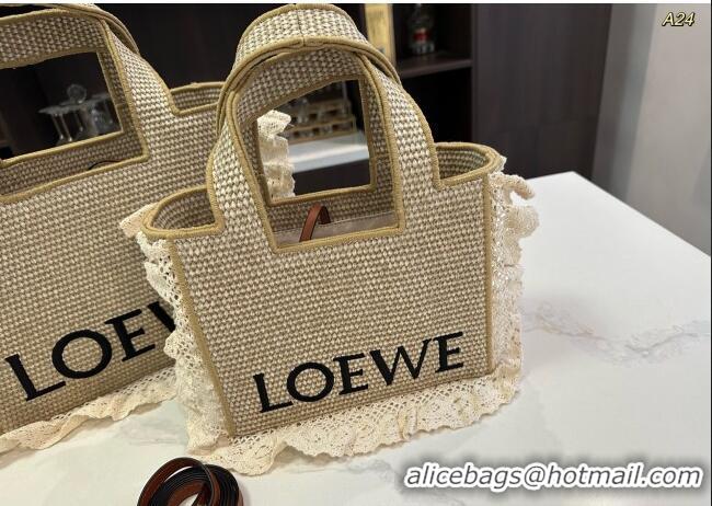 Spot Bulk Loewe Small/Medium Front Tote Bag in Straw with Flouncing 0723 Beige 2025