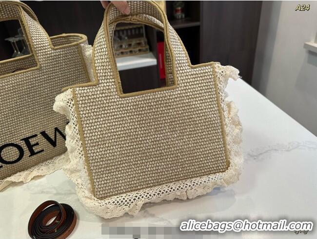 Spot Bulk Loewe Small/Medium Front Tote Bag in Straw with Flouncing 0723 Beige 2025