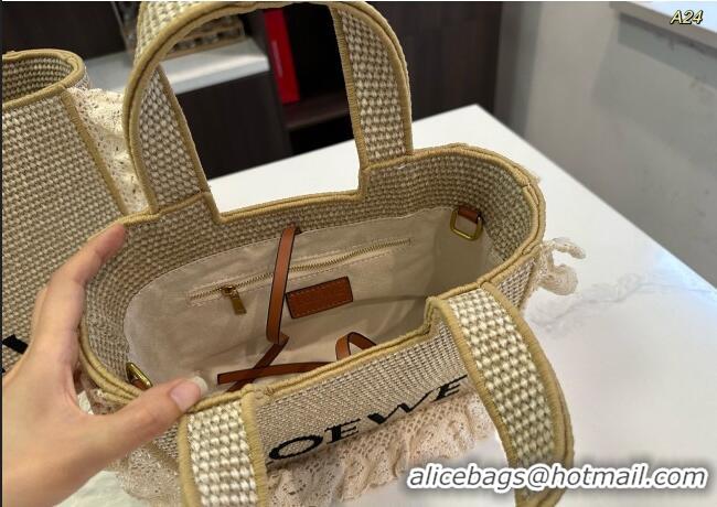 Spot Bulk Loewe Small/Medium Front Tote Bag in Straw with Flouncing 0723 Beige 2025