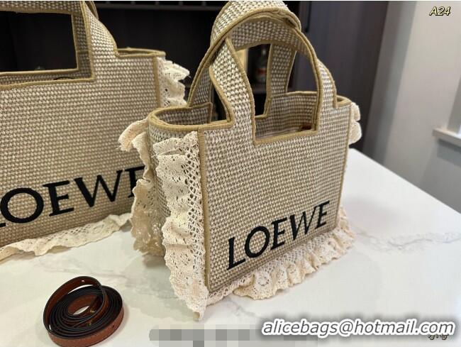 Spot Bulk Loewe Small/Medium Front Tote Bag in Straw with Flouncing 0723 Beige 2025