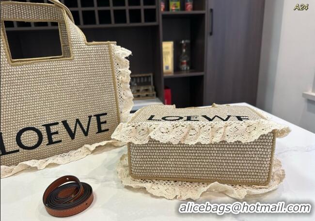 Spot Bulk Loewe Small/Medium Front Tote Bag in Straw with Flouncing 0723 Beige 2025