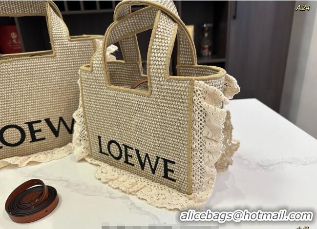 Spot Bulk Loewe Small/Medium Front Tote Bag in Straw with Flouncing 0723 Beige 2025