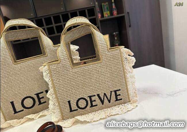 Spot Bulk Loewe Small/Medium Front Tote Bag in Straw with Flouncing 0723 Beige 2025