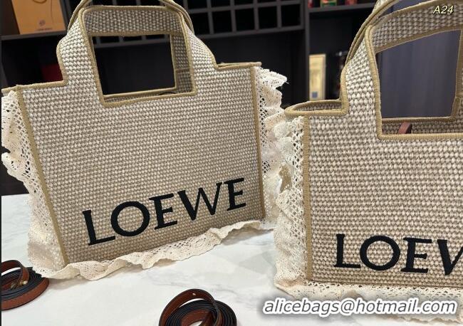 Spot Bulk Loewe Small/Medium Front Tote Bag in Straw with Flouncing 0723 Beige 2025